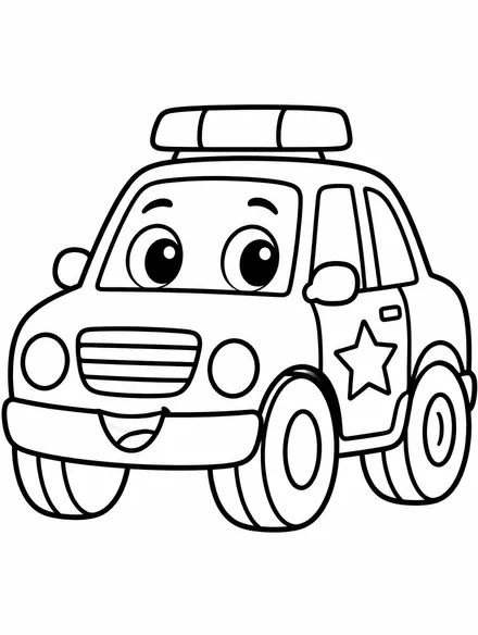 Police car with light bar and star on the door, coloring sheet