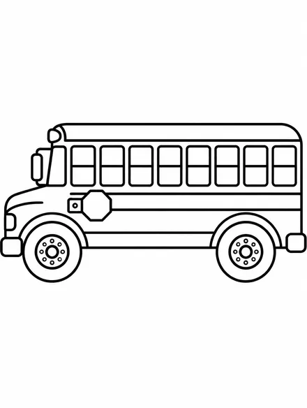 Long school bus with windows and stop sign arm, coloring page