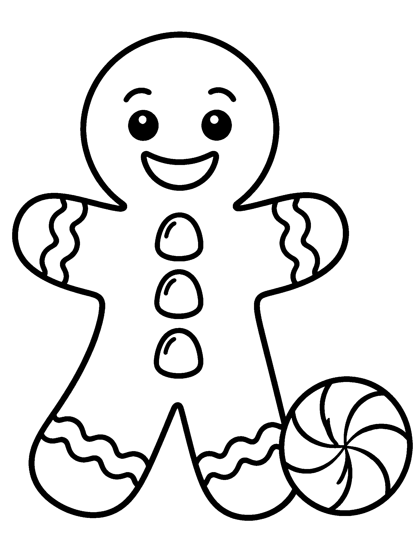Smiling gingerbread man cookie with icing and gumdrop buttons, printable