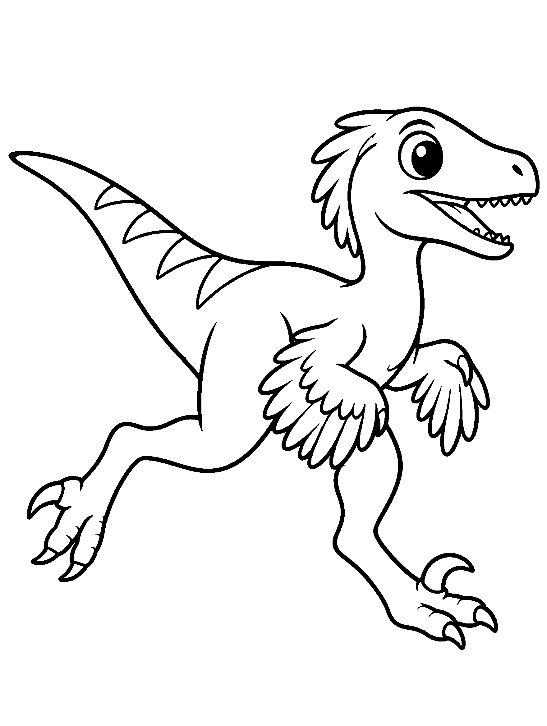 Small feathered velociraptor running, free dinosaur coloring page for kids