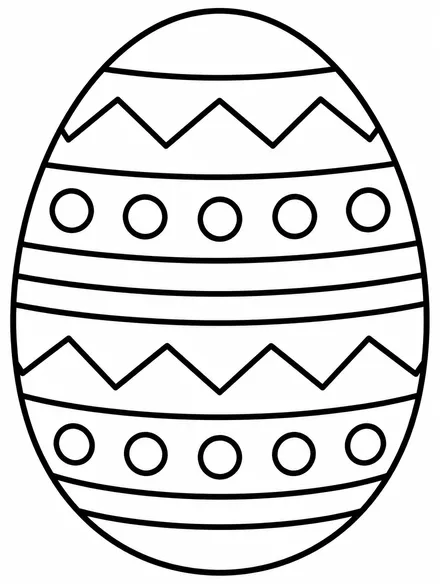 Large Easter egg with zigzag, dot and stripe bands, coloring page