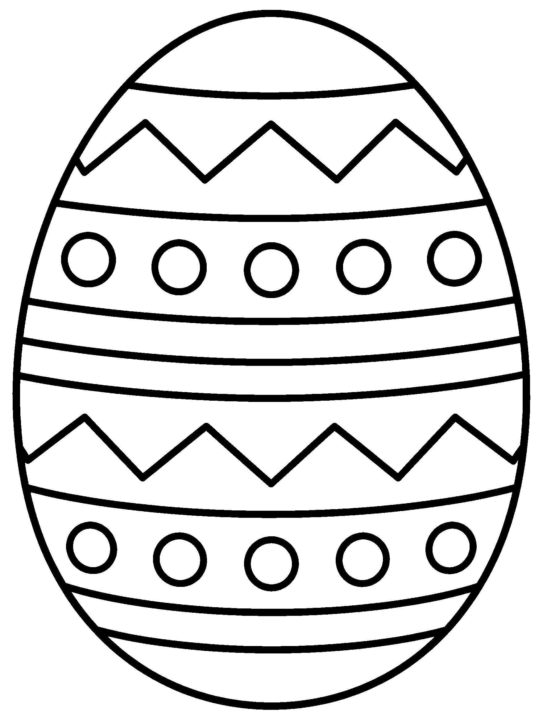 Large Easter egg with zigzag, dot and stripe bands, coloring page