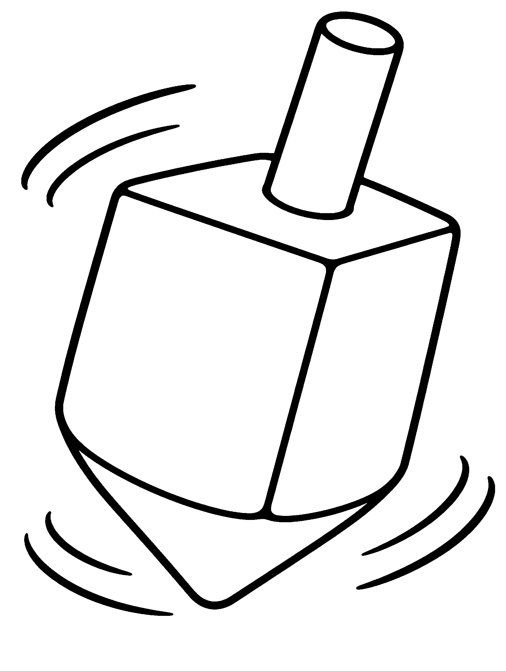 Large spinning dreidel with motion lines, free Hanukkah coloring page
