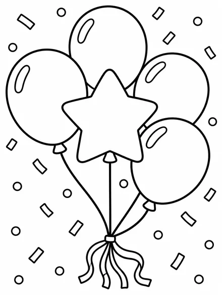Bunch of balloons with confetti, New Year party coloring page