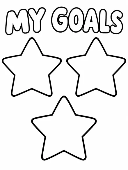 My Goals page with three empty stars to draw in, New Year activity