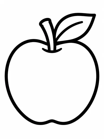 One big apple with a leaf, simple coloring page for toddlers