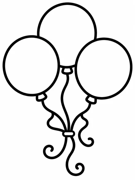 Three big balloons with strings, simple toddler coloring page
