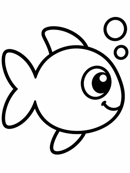 One big friendly fish with bubbles, easy coloring page for kids