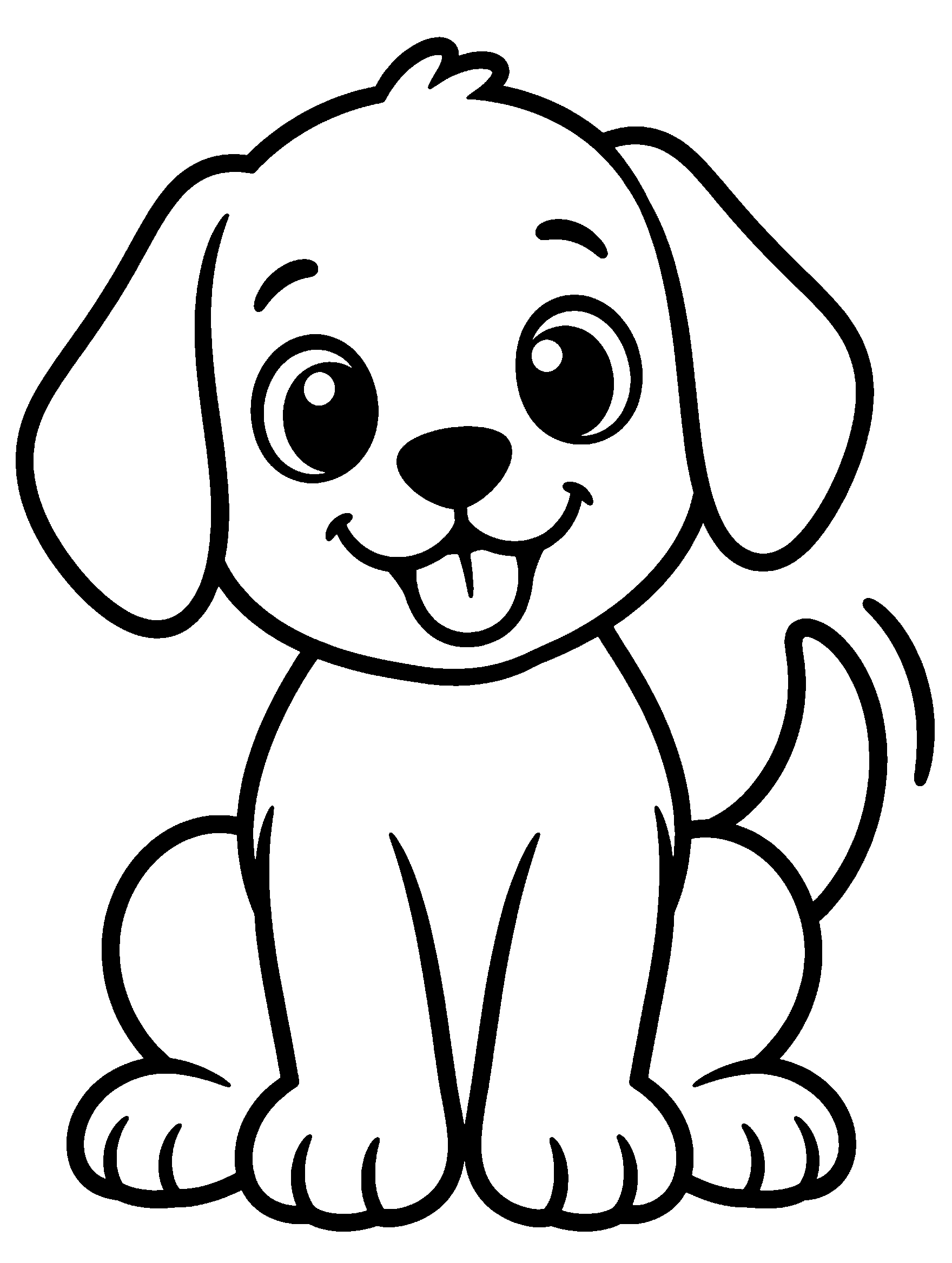 Cute sitting puppy with floppy ears, simple coloring page for toddlers