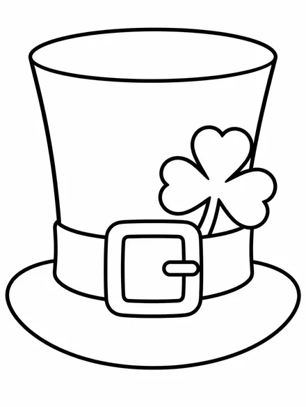 Tall leprechaun hat with buckle and shamrock, coloring page