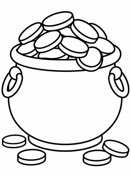 Pot overflowing with gold coins, St. Patrick's Day coloring page