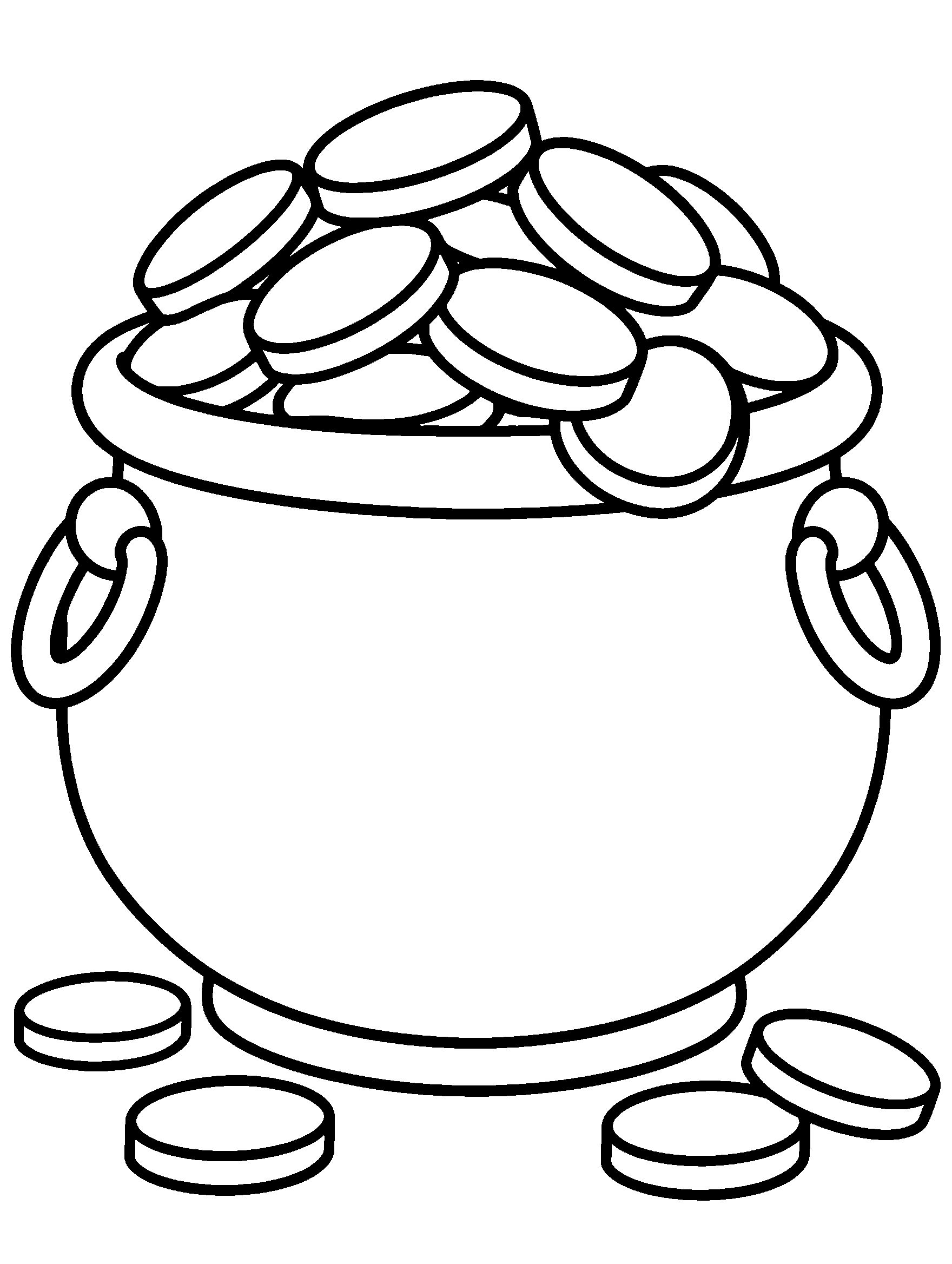 Pot overflowing with gold coins, St. Patrick's Day coloring page