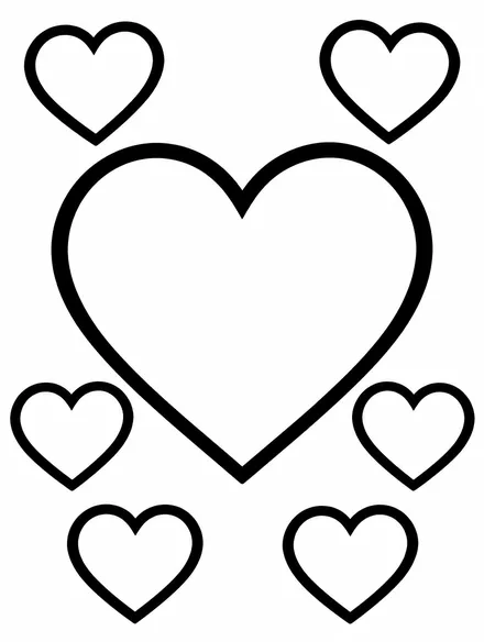 Large heart surrounded by smaller hearts, Valentine coloring page