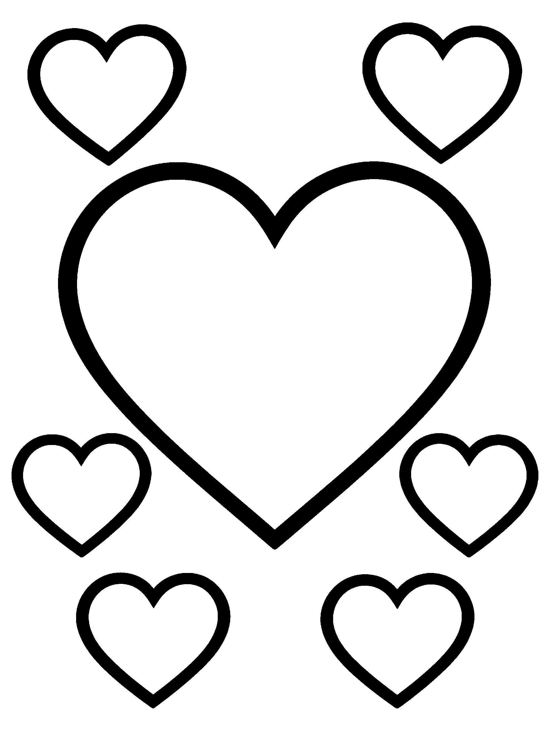 Large heart surrounded by smaller hearts, Valentine coloring page