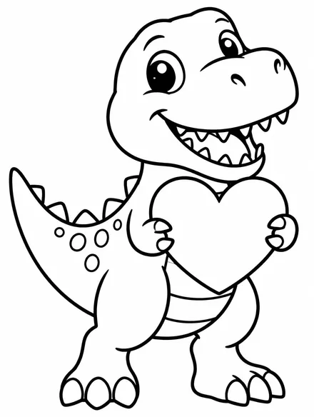 Little T. rex holding a big heart, Valentine dinosaur coloring page