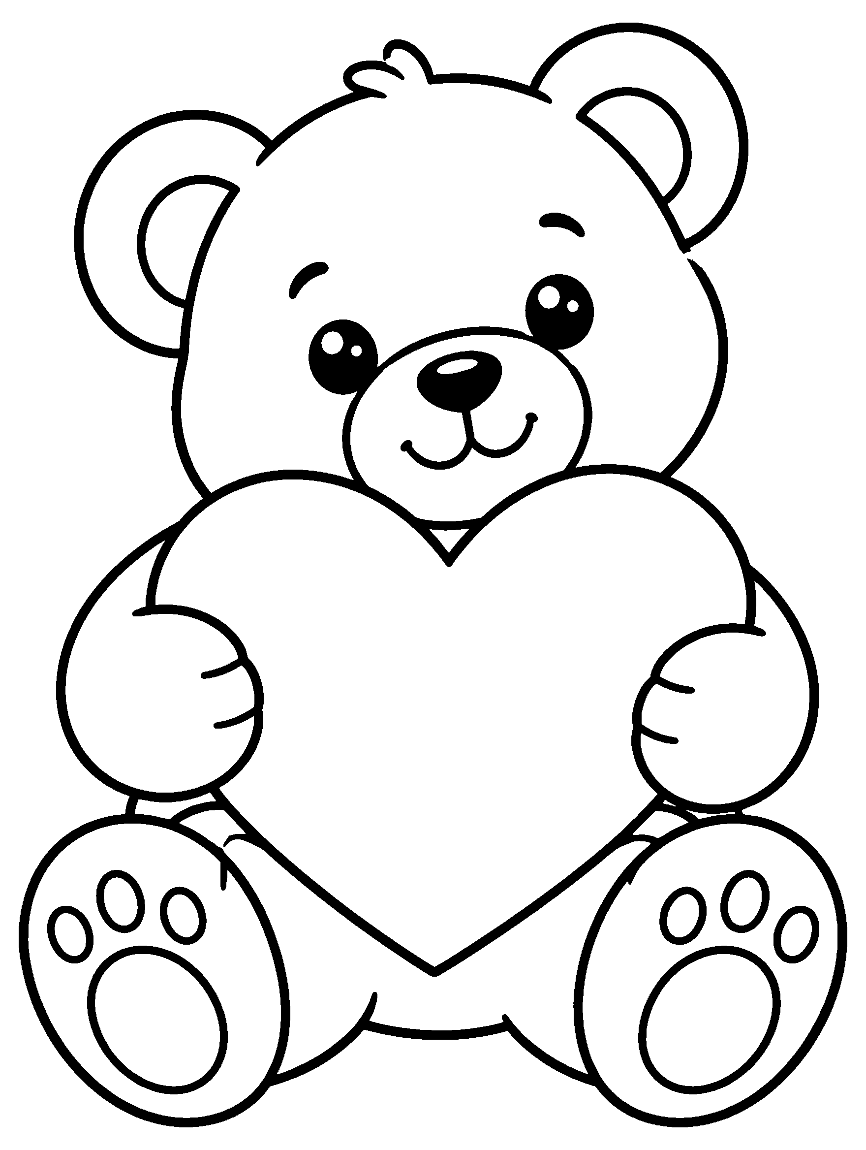 Teddy bear hugging a big heart, Valentine coloring page