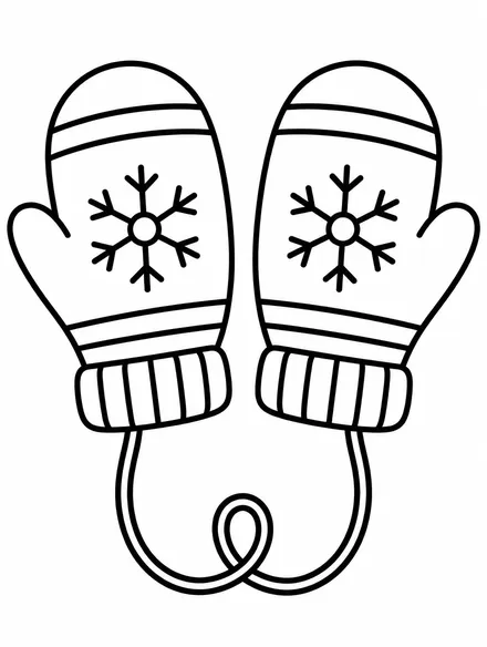 Pair of mittens with snowflake and stripe designs to color